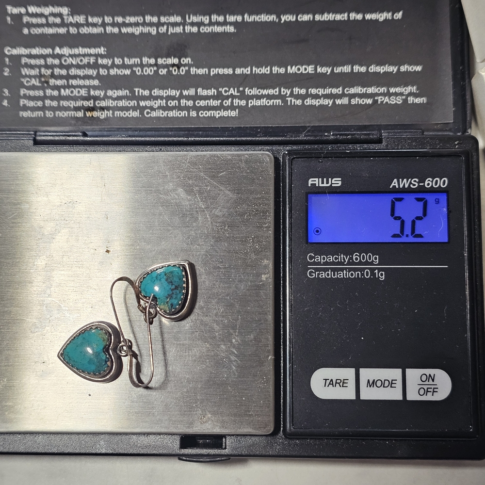 Sterling Silver 925 With Turquoise Heart Drop Earrings - Picture 4 of 4
